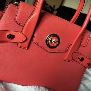 Michael Kors Carmen medium belted satchel Corel color